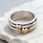 Bohemian Retro Two-Tone Heart Wide Ring