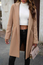 Solid Colour Longline Coat with Notched Collar and Buttons
