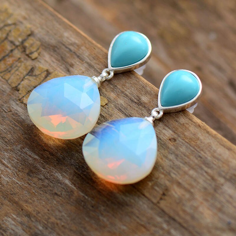 Bohemian Opal-Look Waterdrop Dangle Earrings