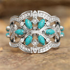 Vintage-Style Boho Turquoise Flowers and Vines Ring