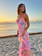 Floral Tiered Ruffle Sleeveless Maxi Dress