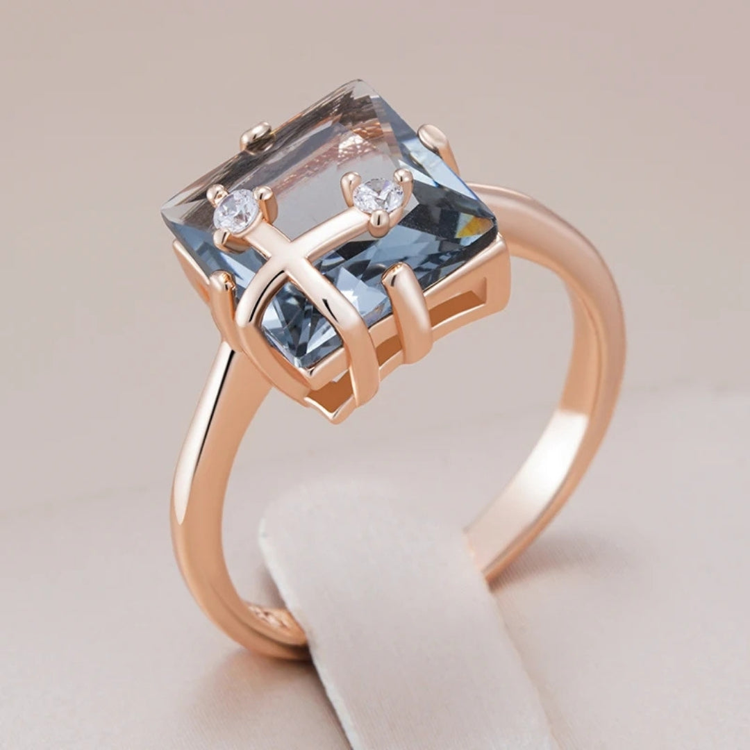 Blue Cube Crystal Gold-Tone Ring
