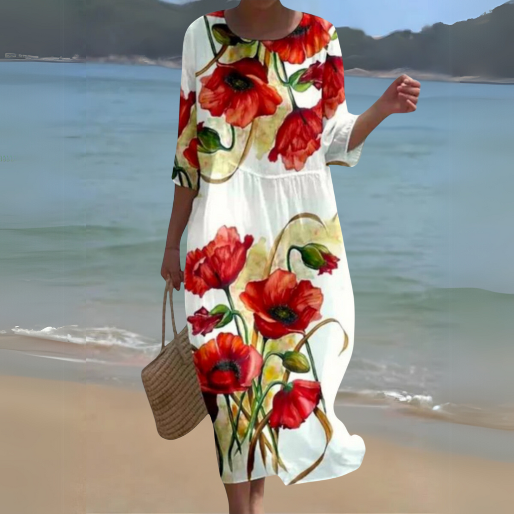Round Neck Long Sleeve Kaftan Maxi Dress