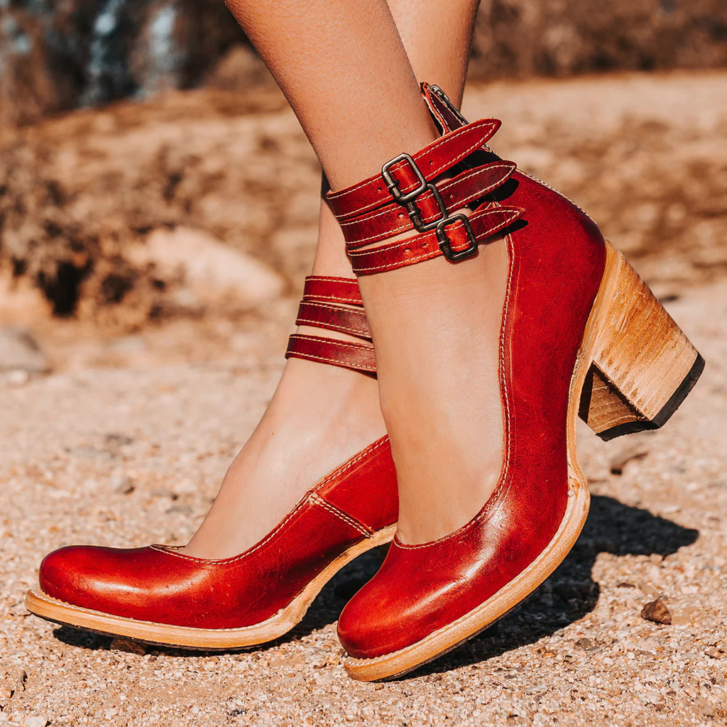 Faux Leather Triple Strap Block Heel Sandals