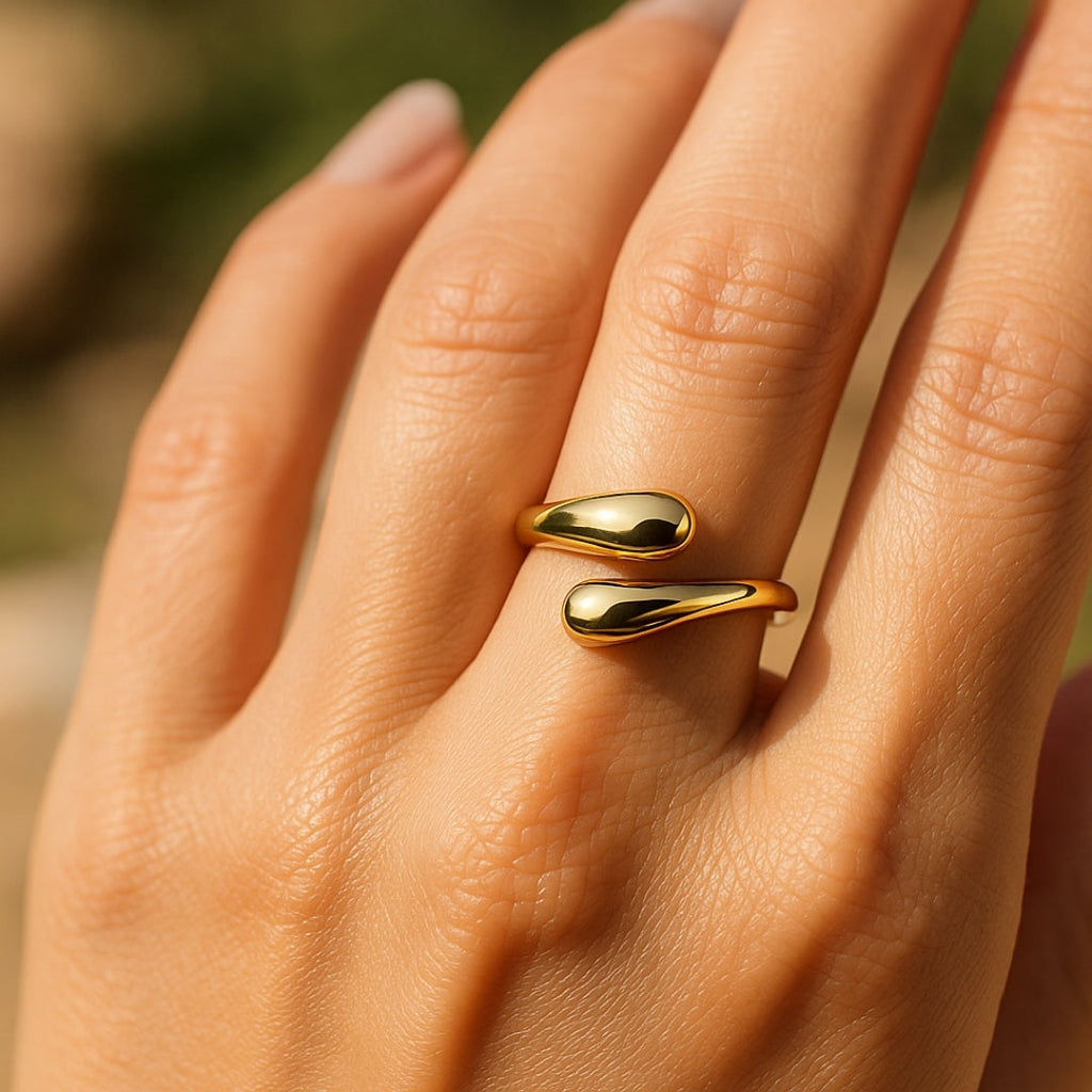 Adjustable Double Drop Gold-Tone Ring