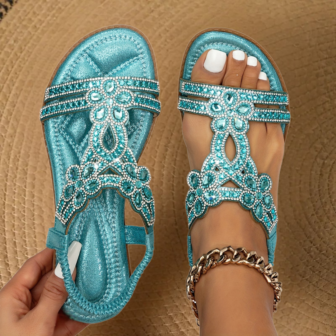 Rhinestone Flat Sandals with Slingback Strap