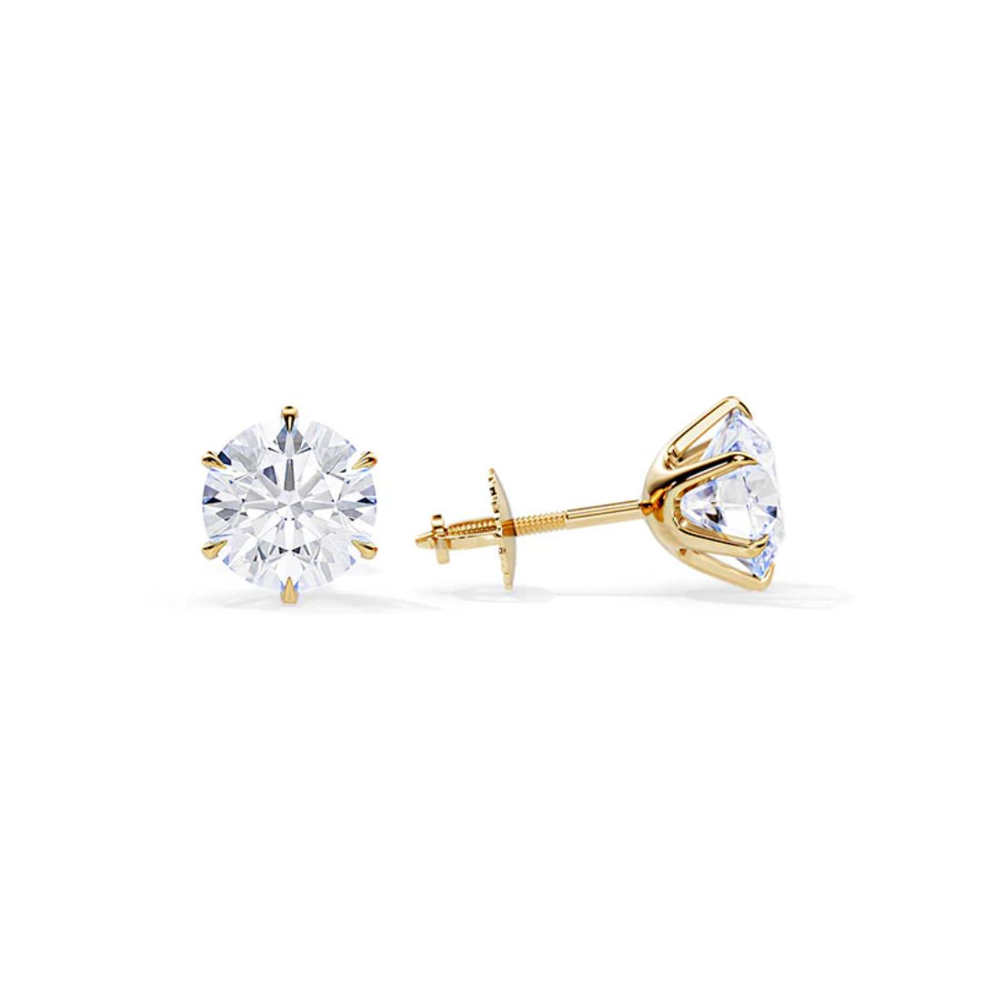 Zirconia Six-Prong Stud Earrings in Gold Tone