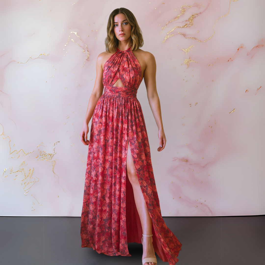 Sleeveless Halter Backless Front-Slit Maxi Dress