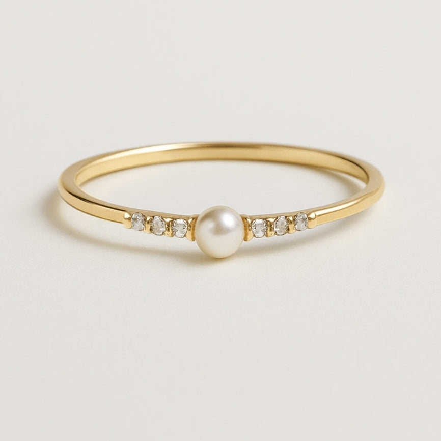 Single Pearl and Zirconia Gold-Tone Ring