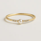 Single Pearl and Zirconia Gold-Tone Ring