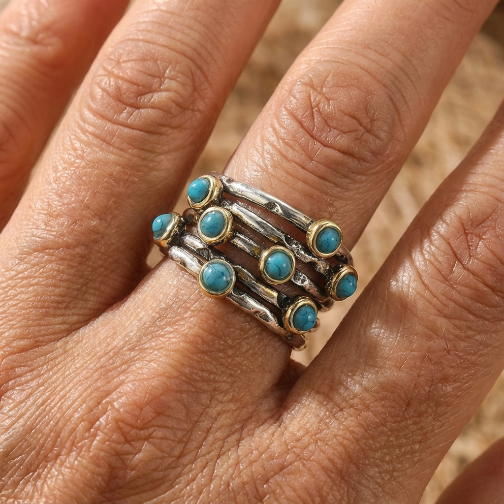 Geometrisk turkisring i vintagestil med flere skinner