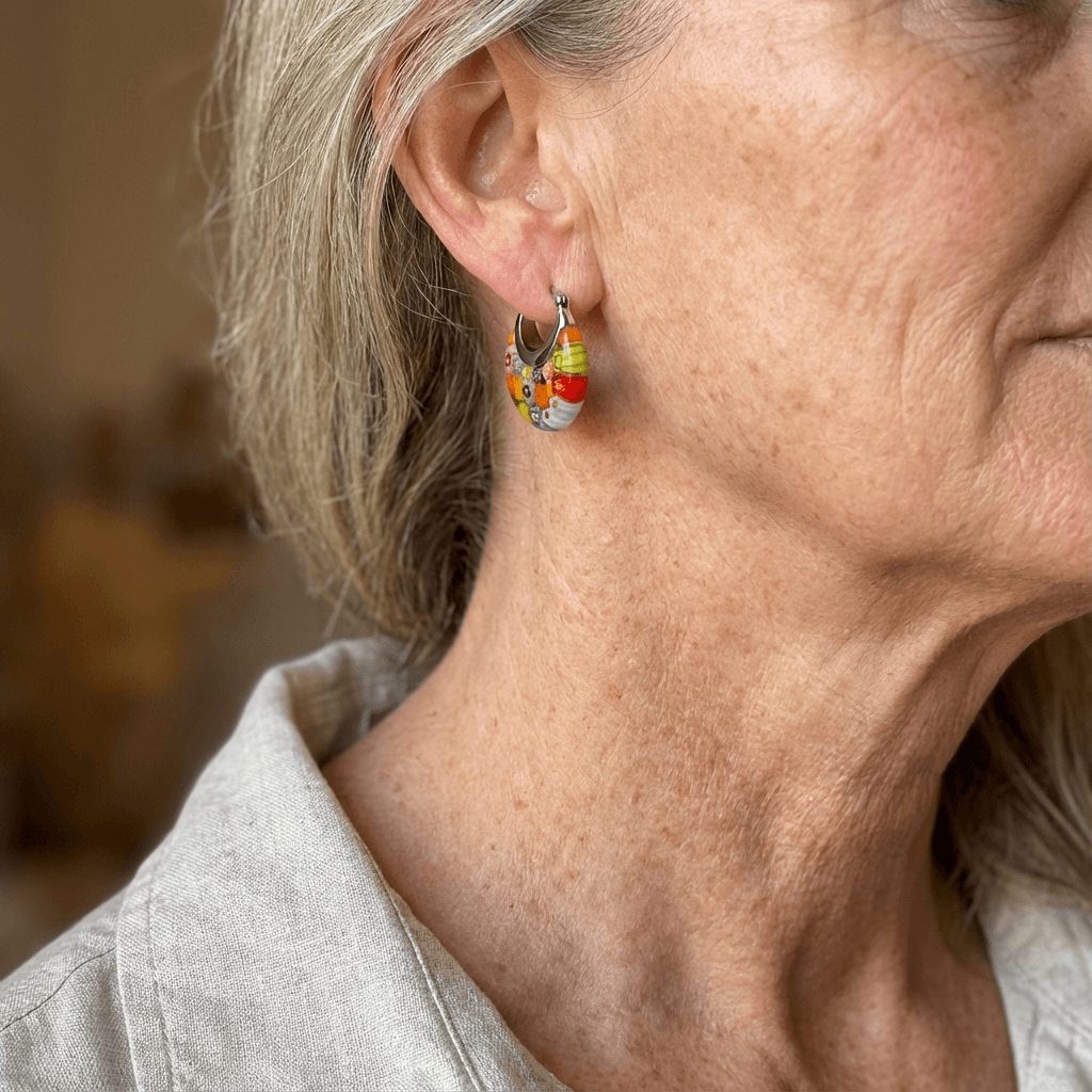 Millefiori Glass Half-Hoop Earrings
