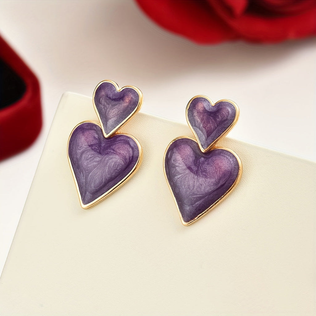 Bohemian Purple Double Heart Drop Earrings