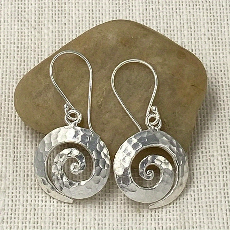 Hammered Silver-Tone Spiral Drop Earrings