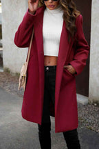 Solid Colour Longline Coat with Notched Collar and Buttons
