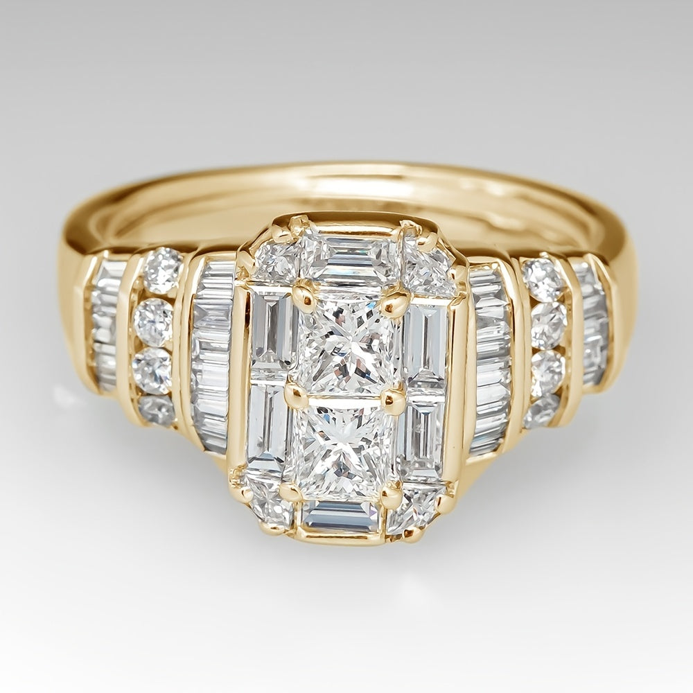 Silver-Plated Bridal-Style Square Zirconia Ring