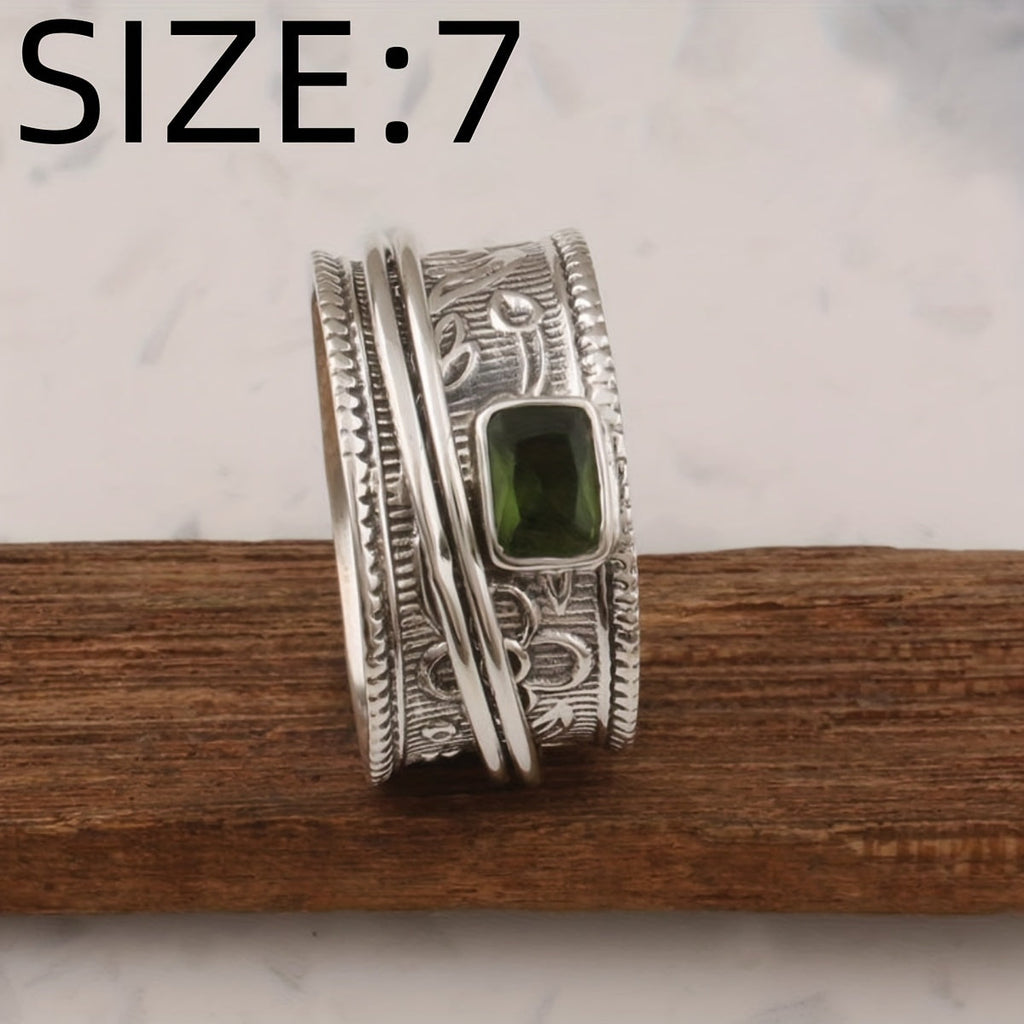 Vintage-Style Bohemian Wide Band Zirconia Silver-Plated Ring