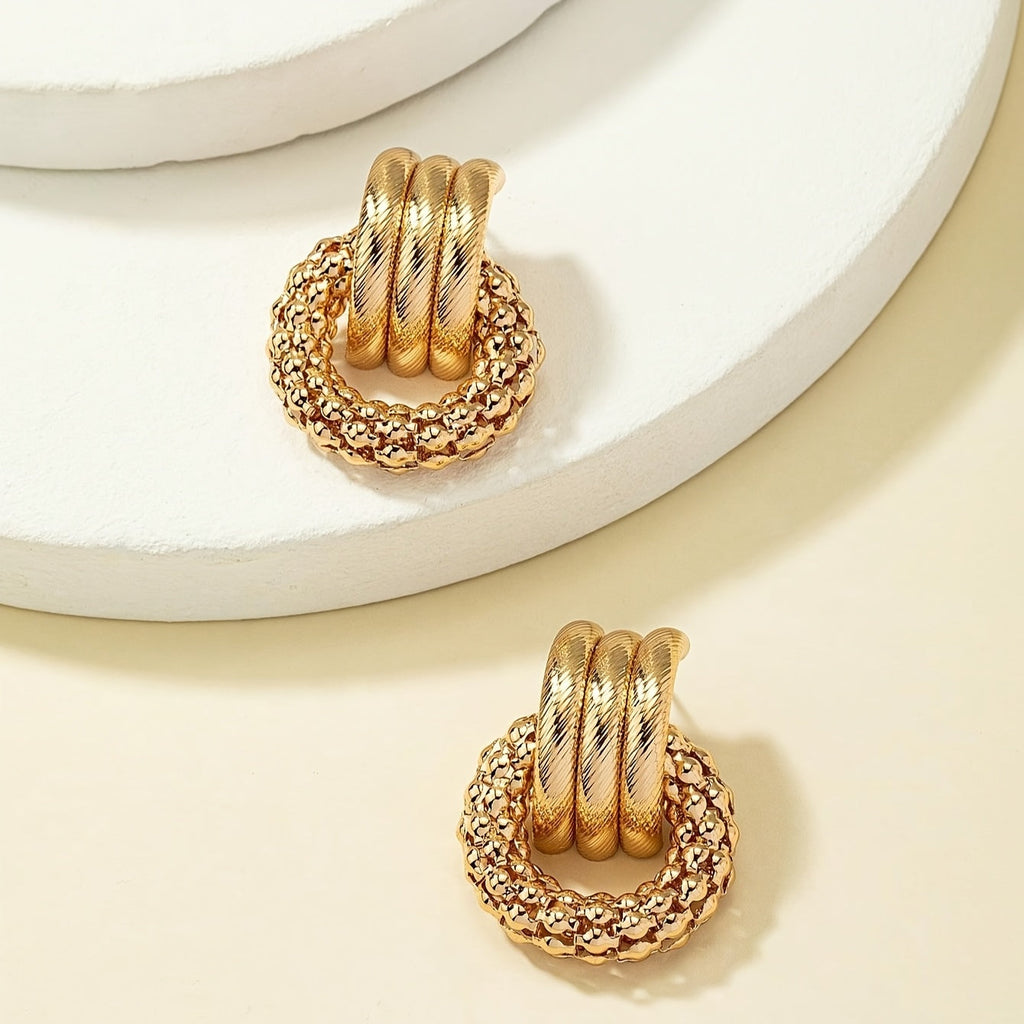 Circle Geometric Earrings in Gold Tone