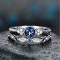 Stacking Ring Set with Blue Round Stone and Crystal Bands