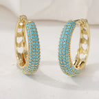 Turquoise-Look Pavé Hoop Earrings in Gold Tone