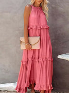 Sleeveless Halter Tiered Ruffle Maxi Dress