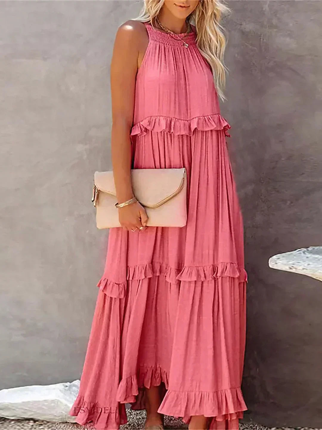 Sleeveless Halter Tiered Ruffle Maxi Dress