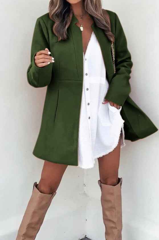Longline Cotton Coat with a Stand Collar and Slim Cut