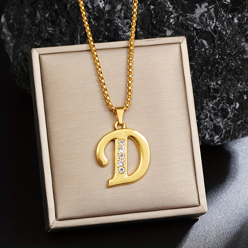 Crystal Accent Initial Necklace in Gold Tone