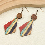 Bohemian Striped Wooden Inlay Drop Earrings