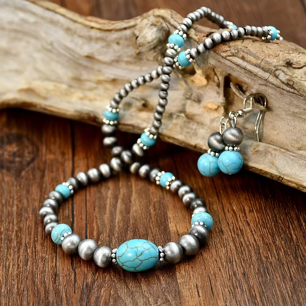 Modern Turquoise Necklace and Earrings Set