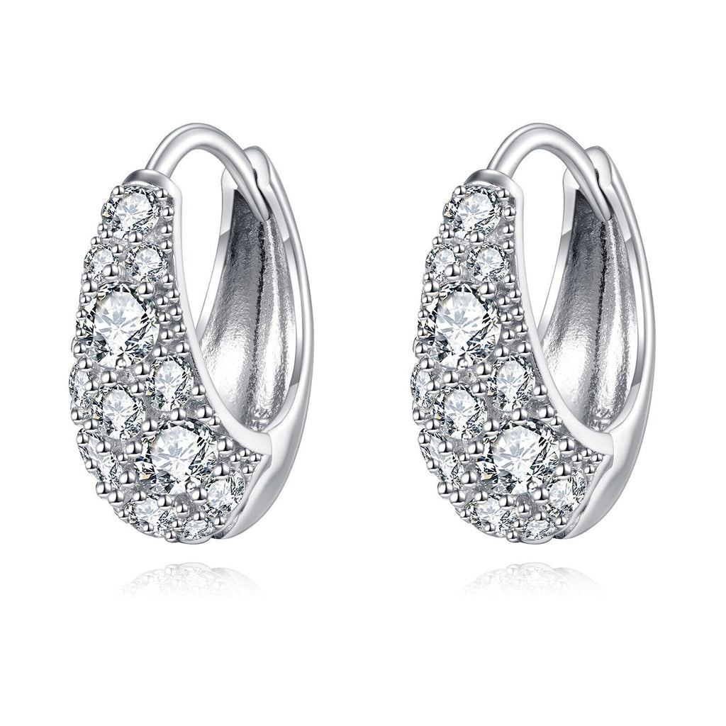925 Sterling Silver Moissanite Floral Hoop Earrings, White Gold Plated