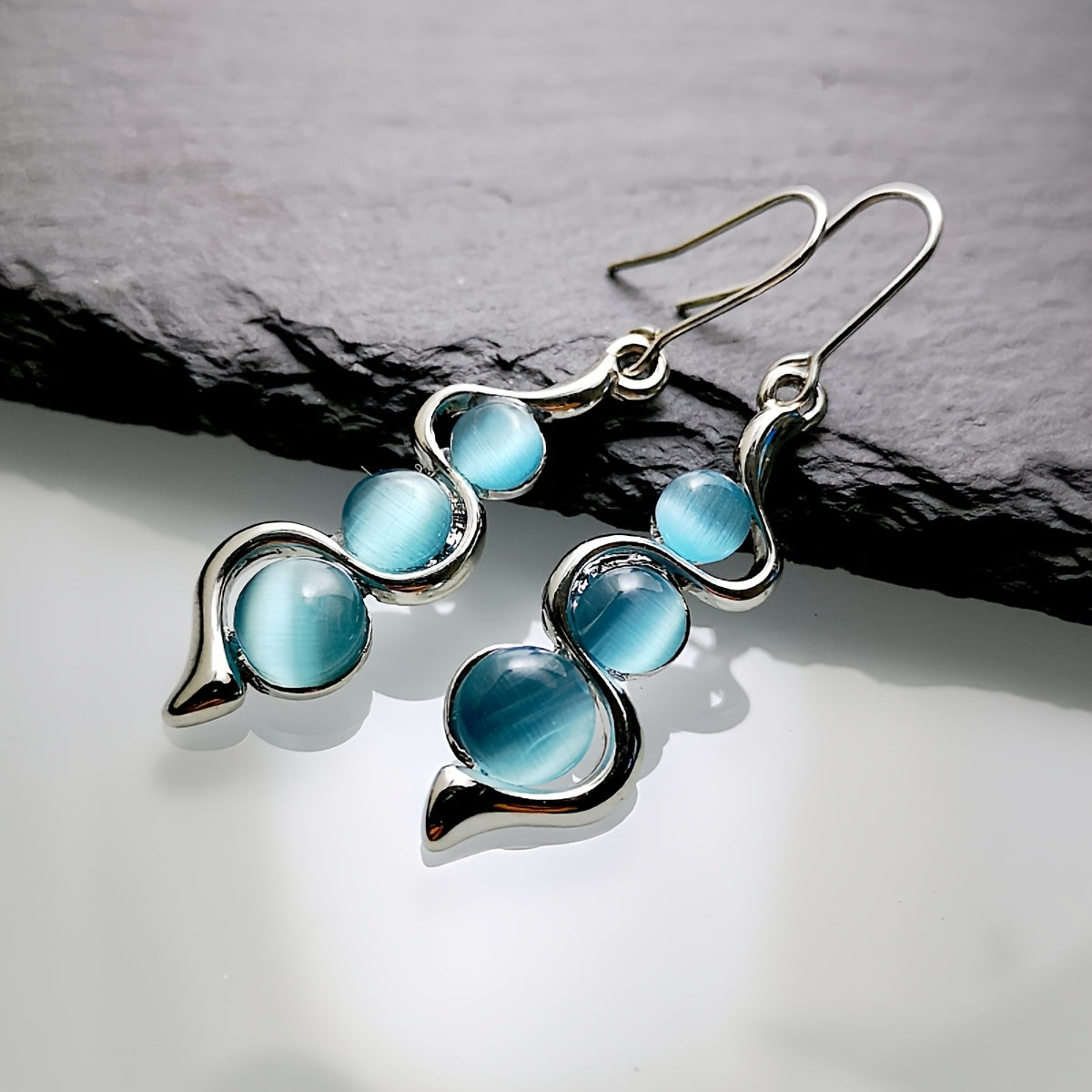 Moonstone Silver-Plated Spiral Drop Earrings
