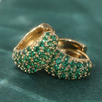 Vintage Green Zirconia Hoop Stud Clip Earrings