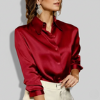 Women's Satin-Look Blouse with Long Sleeves