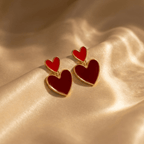 Gold-Plated Double Heart Drop Earrings