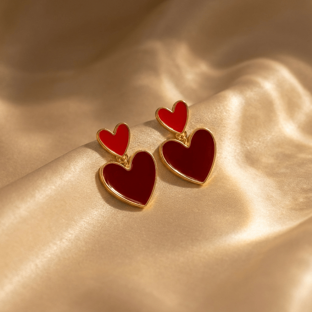 Gold-Plated Double Heart Drop Earrings