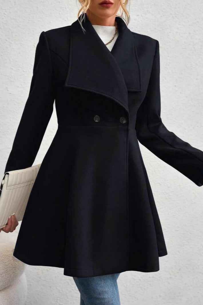 Slim Fit Longline Coat with Notched Collar and Defined Waist