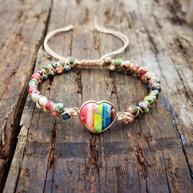 Rainbow Heart Centrepiece Bead Bracelet