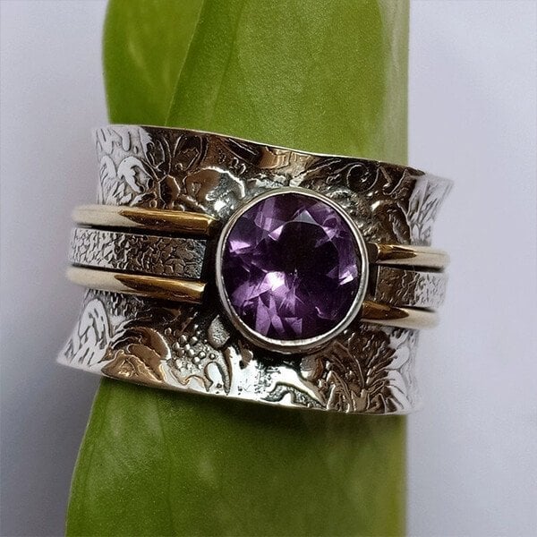 Bohemian Amethyst Crystal Spinner Band Ring