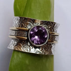 Bohemian Amethyst Crystal Spinner Band Ring