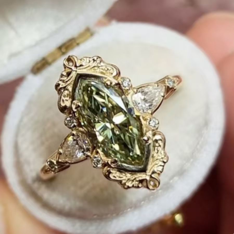 Green Cubic Zirconia Engagement-Style Ring