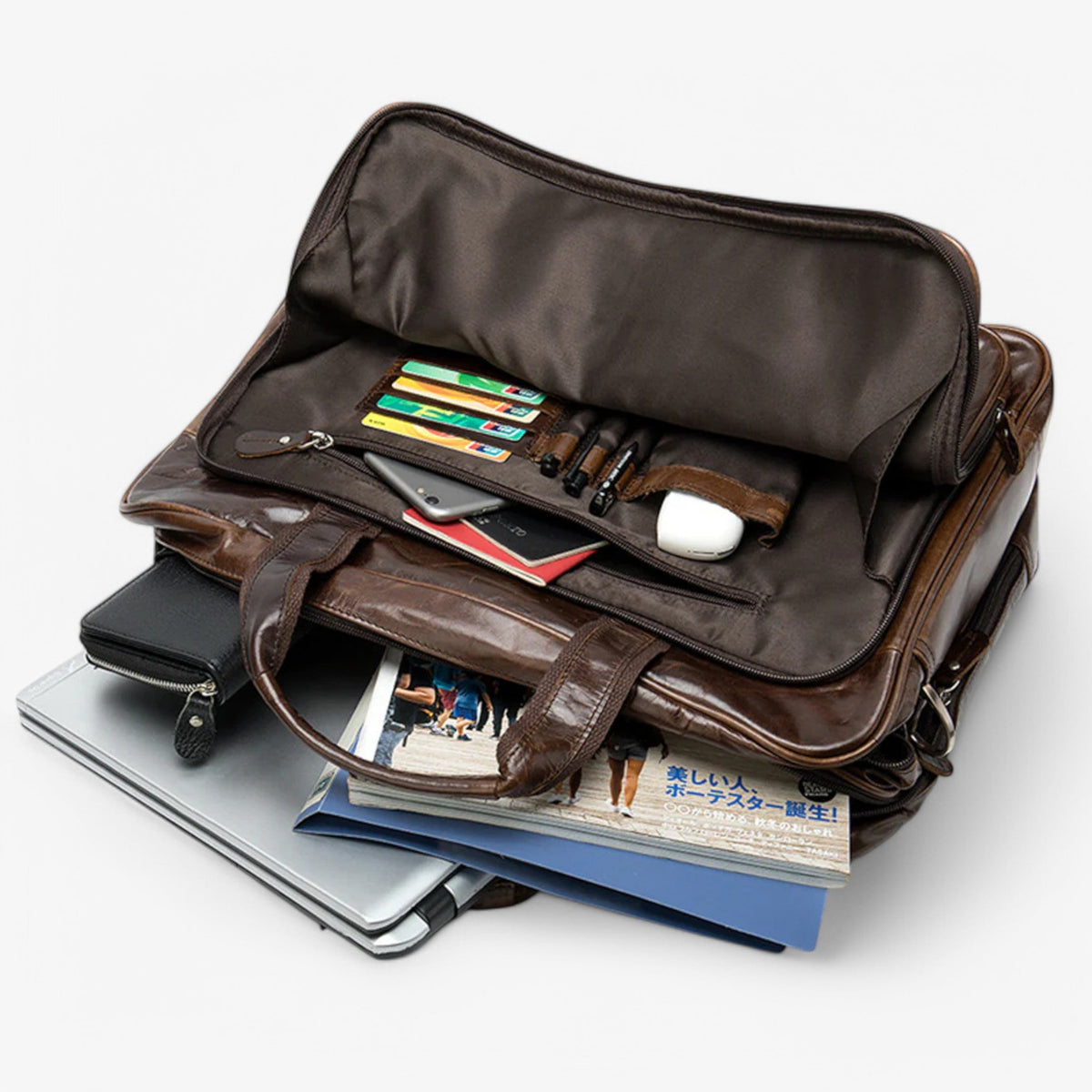 Men's Genuine Leather Messenger Bag with Shoulder Strap