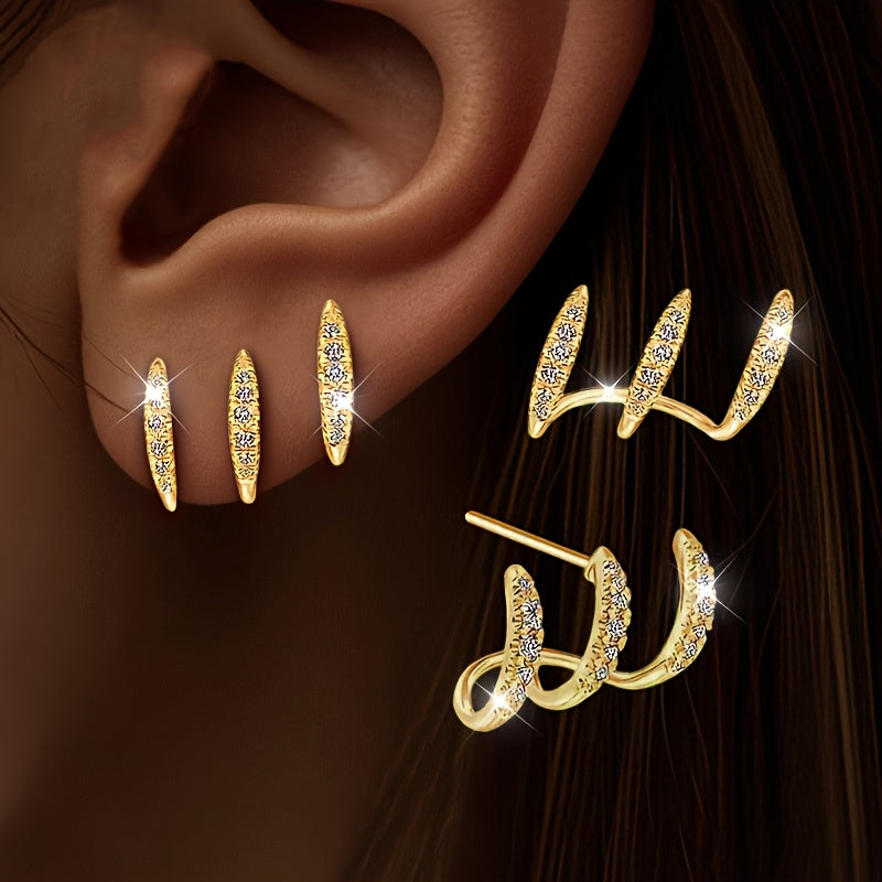Three-Prong Rhinestone Earrings
