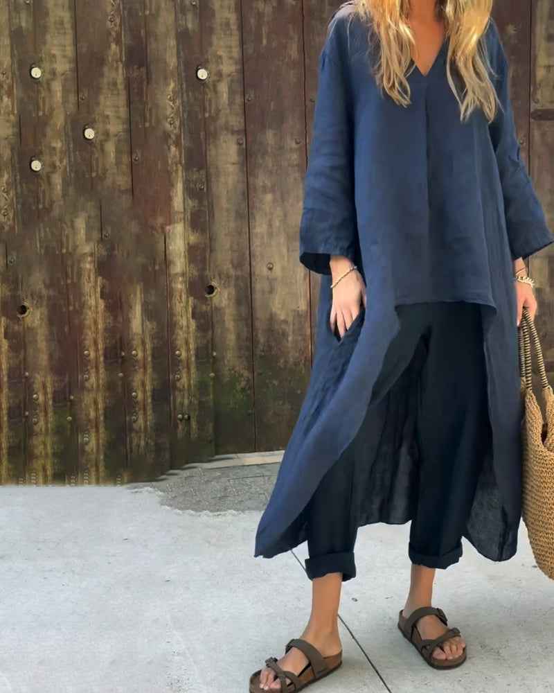Longline Tunic and Trouser Set with Loose Flowing Fit