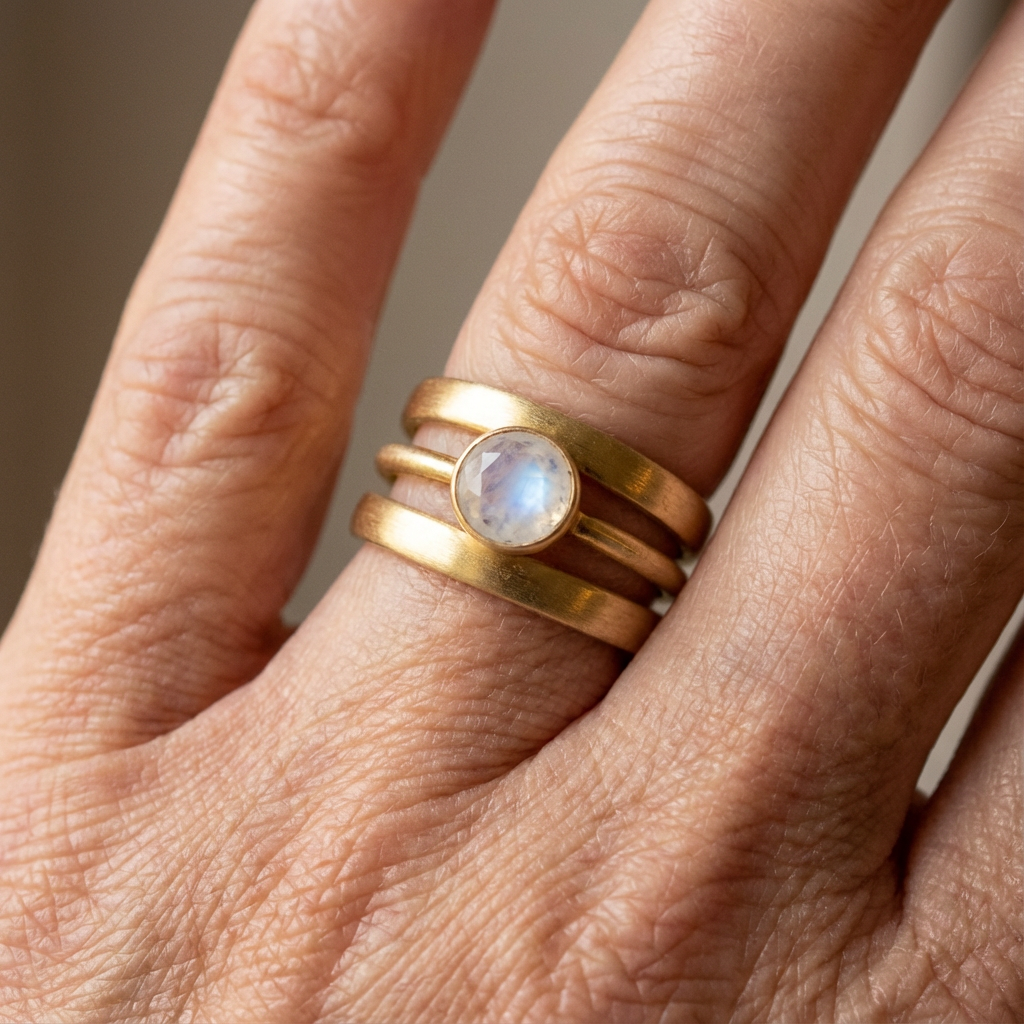 Vintage-Style Gold-Tone and Inlaid Moonstone Ring