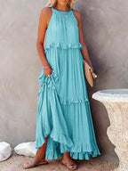 Sleeveless Halter Tiered Ruffle Maxi Dress