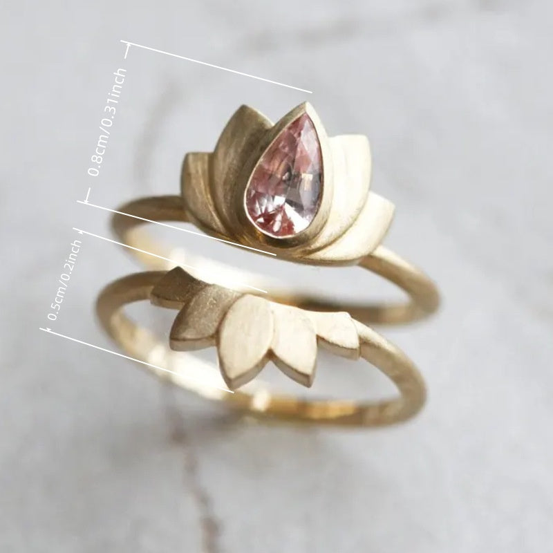 Vintage Pink Zirconia Lotus Flower Ring Set