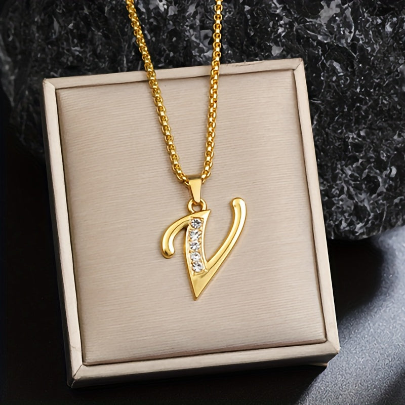 Crystal Accent Initial Necklace in Gold Tone