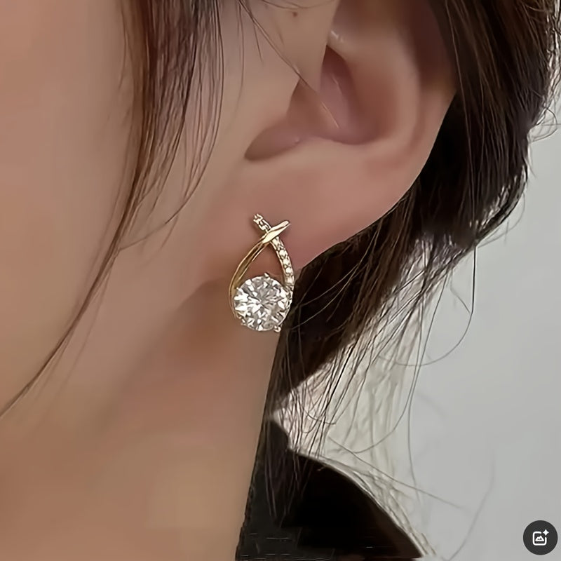 Gold-Tone Cross Zirconia Stud Earrings
