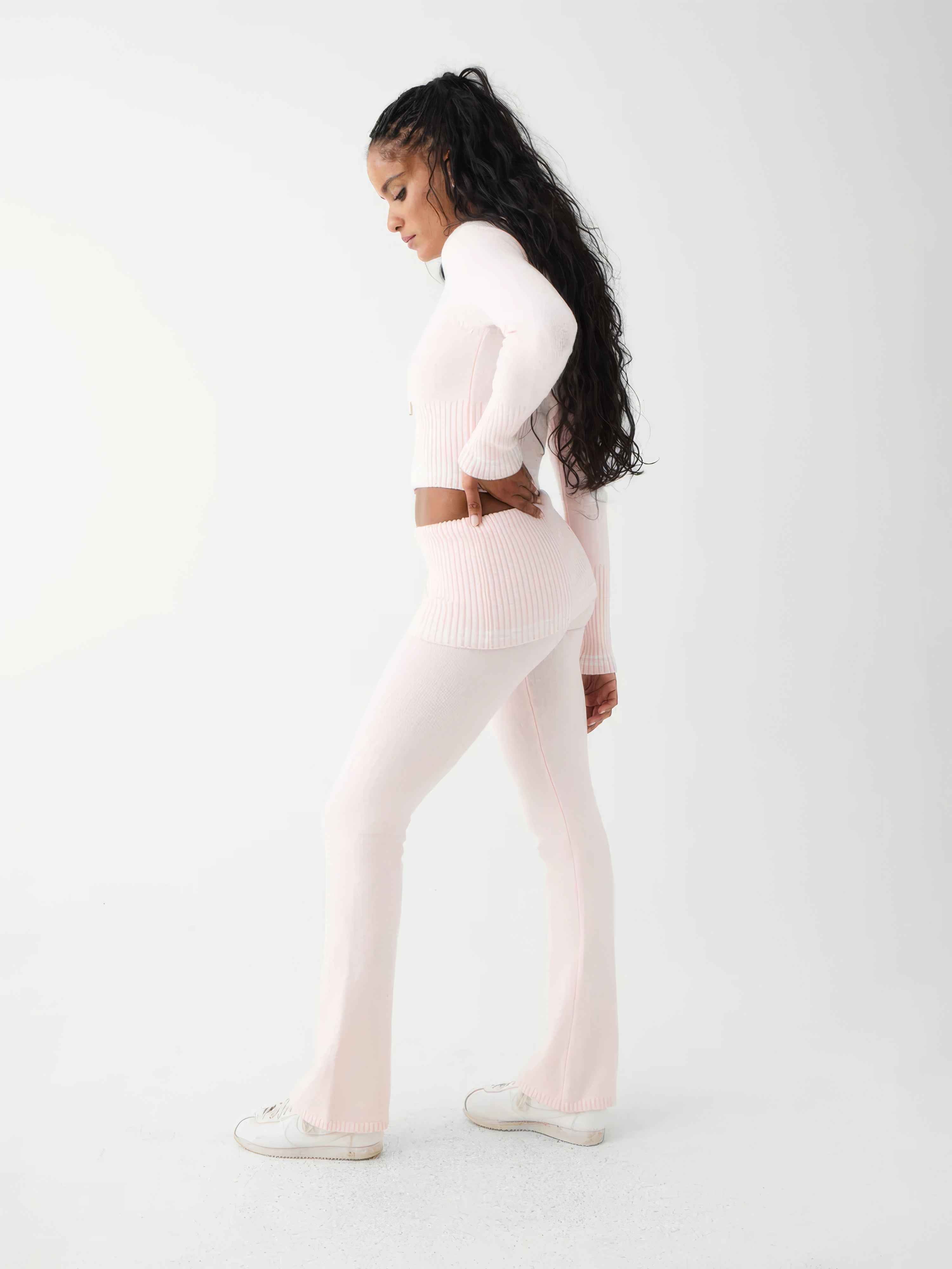 Soft Knit Two-Piece Set with Relaxed Top and Matching Trousers